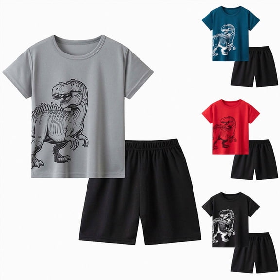 Gubotare Toddler Boy Clothes Cartoon Cotton Summer Short Sleeve T-Shirt and Shorts Kids Outfit Set 2-7 Year Red,Size 7-8 Years