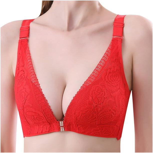 EQWLJWE Woman's Fashion Front Closure Rose Beauty Back Wire Free Push Up  Hollow Out Bra Underwear True Bras For Women