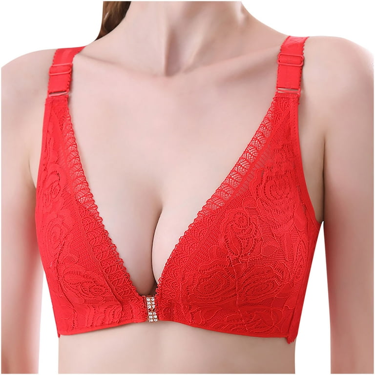 TIANEK Fashion Front Closure Rose Beauty Back Wire Free Push Up Hollow Out  Underwire Bras for Women Reduced Price