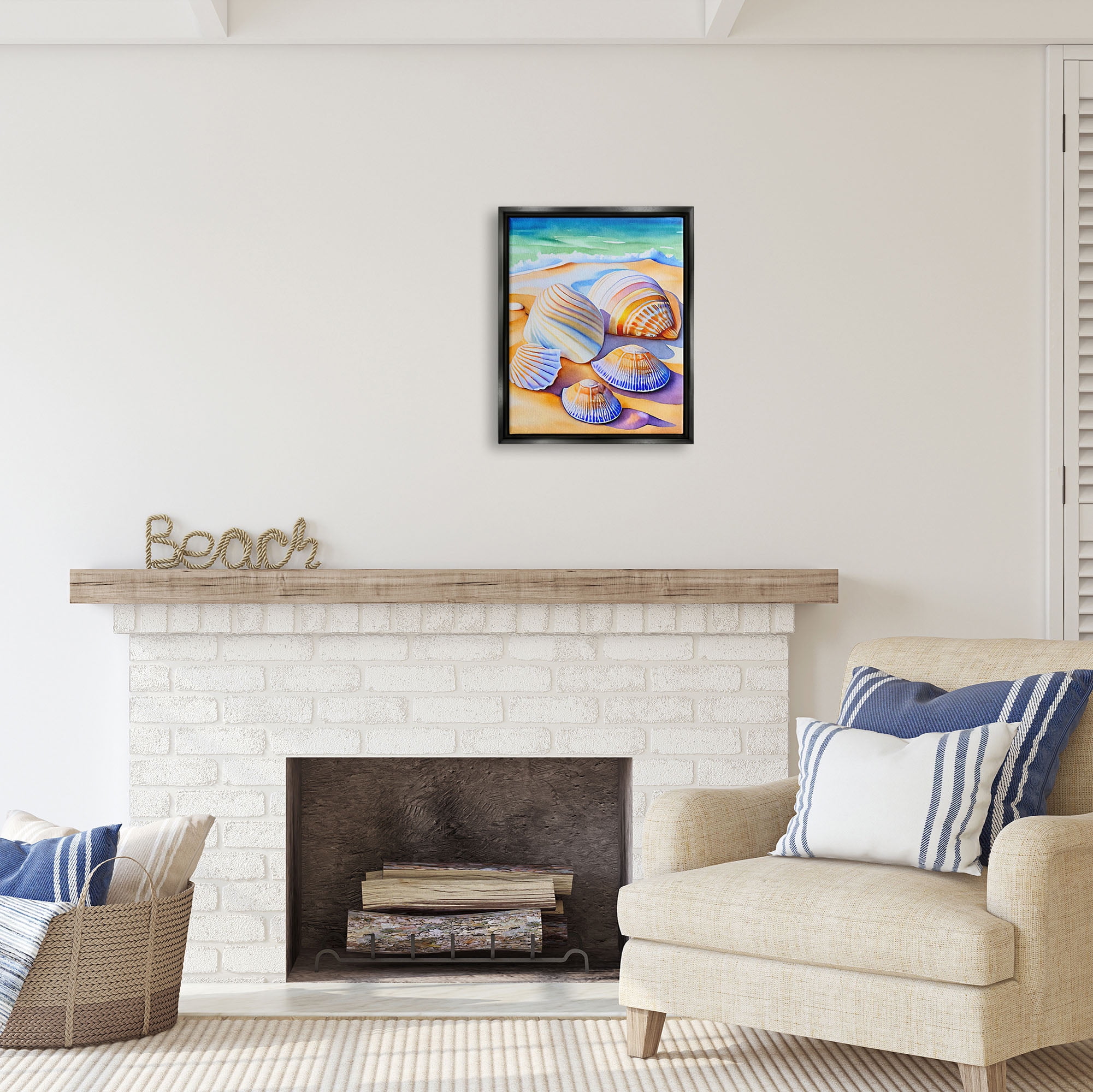 Stupell Industries Vibrant Seashells on Shore Nature Painting Black Floater Framed Art Print Wall Art, 17 x 21