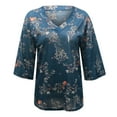 thumbnail image 4 of Womens Plus Size Clearance $5,Women Loose Floral Print Three Quarter Sleeve V-Neck T-Shirt Tops Blouse, 4 of 5