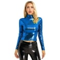 thumbnail image 5 of Raenseen Women's Metallic Long Sleeve Dance Tops Turtleneck Metallic Blouses Glitter Tank Tops Dance Blue L, 5 of 9