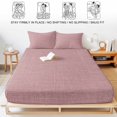thumbnail image 5 of King Size Fitted Sheet Set - Nude Pink 3 Piece Bedding Sets 16" Deep Pocket Fitted Sheet with 2 Pillowcases, Farmhouse Burlap Solid Pink Color Modern Linen Texture Brushed Microfiber Bed Sheets, 5 of 9