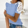 thumbnail image 3 of Camisas de Manga Corta para las Mujeres Impresión Cuello Redondo Suéter Encaje Camisa, Blusa de Verano Casual para las Mujeres, 3 of 5
