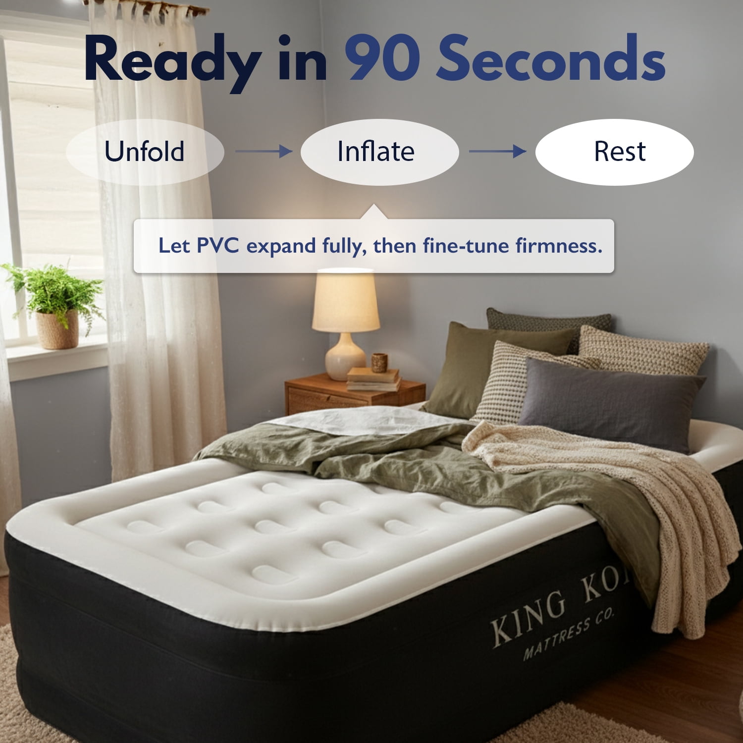King Koil Twin Air Mattress with Built-in Pump, 13” Inflatable Bed- Premium blow up mattress for home & guests • Inflates in 90 seconds • 350 lb capacity • Patented high-speed pump
