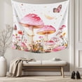 thumbnail image 5 of Pink Mushroom Tapestry for Bedroom Wall Hanging Tapestry, Spring Botanical Elegant Summer Floral Ceiling Backdrop Tapestries Poster Blanket Wall Decor for Teens Room Living Room Dorm 51" x 59", 5 of 8