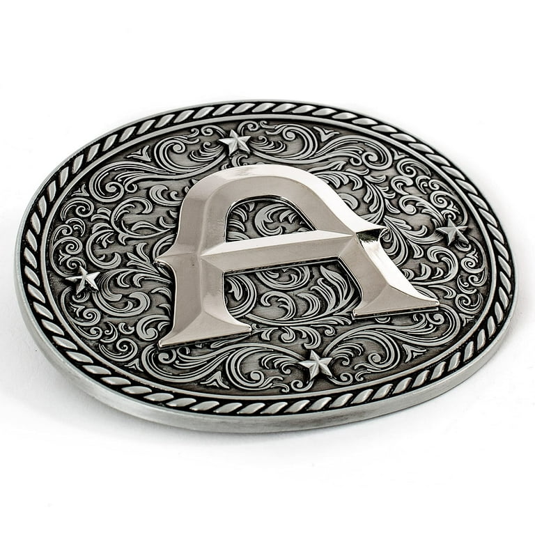 Itera Western Cowboy/Cowgirl Initial Belt Buckle - Silver- Large, Letter Buckles for Men and Women