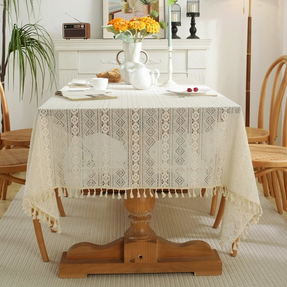 Enova Home High Quality Washable Rectangle Lace tablecloths, Wrinkle Resistant Washable Dining Room Table linen for Rectangle Tables 55" x 78"