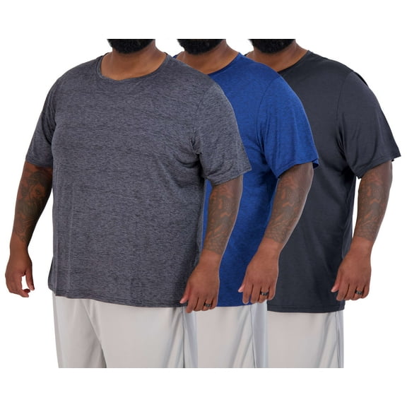 Real Essentials 3 Pack: Men’s Big & Tall Tech Stretch Long-Sleeve & Short-Sleeve Dry-Fit T-Shirt (3XT-5XT)