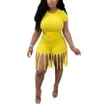 thumbnail image 1 of ITFABS Sports Outfits Short Sleeve Knot Crop Top + Fringe Fifth Pants, 1 of 9