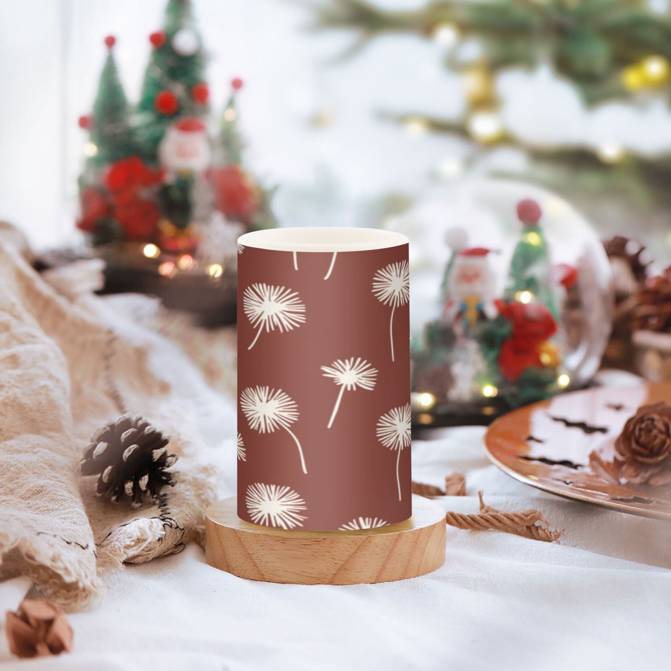 2 PCS Flameless Candles with Remote Timer LED Battery Operated Flickering Candle Light for Wedding Table Home Decoration Gifts Minimalist Dandelion Pattern