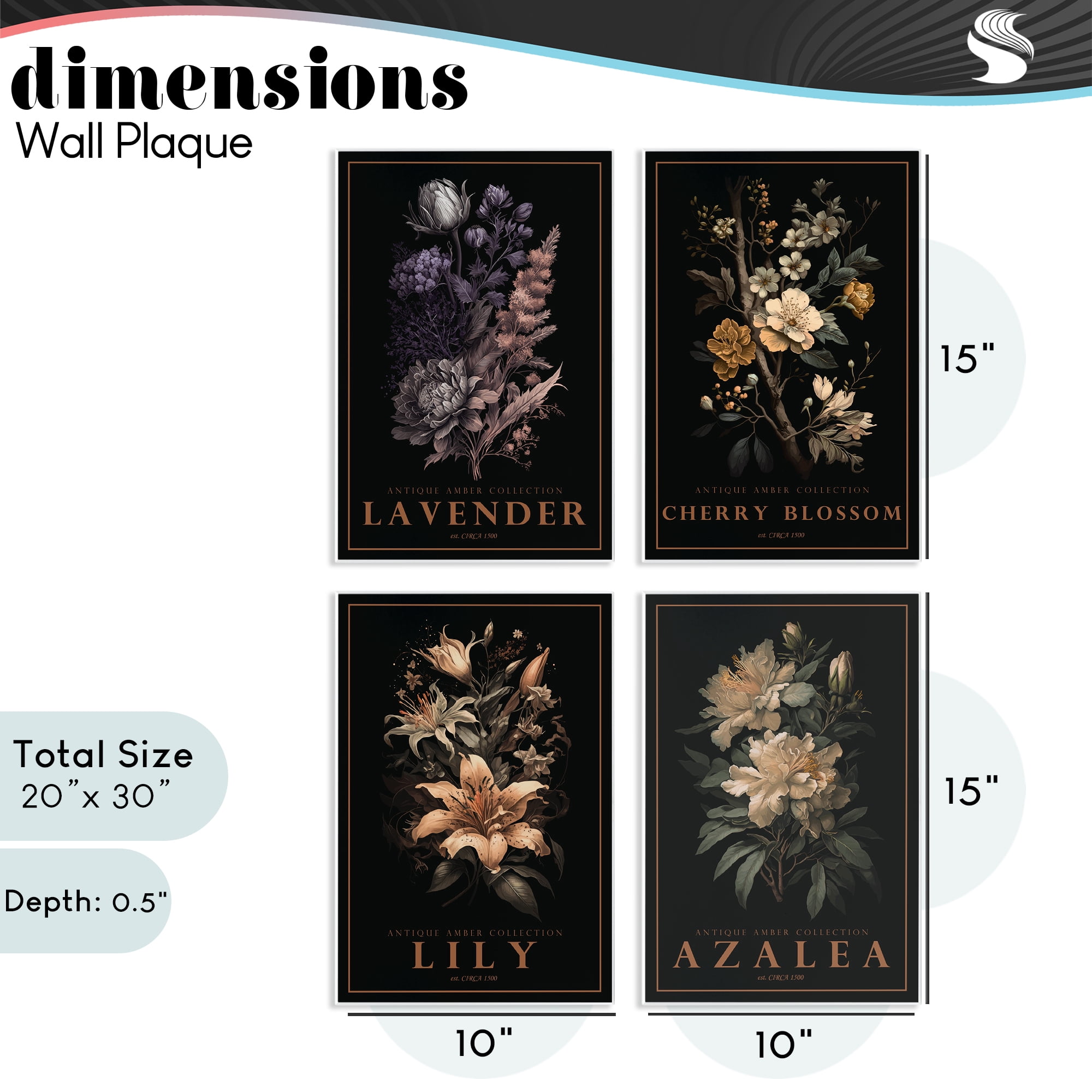 Stupell Industries Antique Varied Botanical Blooms 4 Piece Wall Plaque Art Set, design by Chris Giampietro