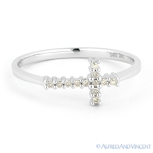 Alfred & Vincent 0.07ct Round Cut Diamond Sideways Cross Christian