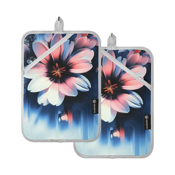 Beautiful Flower Digital Art Oven Mitts Pot Holders 2 pcs Heat Resistant for Kitchen Baking Grilling