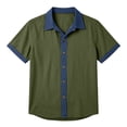 thumbnail image 7 of DDAPJ pyju Men Cotton Linen Short Sleeve Shirt Faux Denim Patchwork Button Down Shirts Summer Casual Vacation Tops Z-Army Green XXL, 7 of 7
