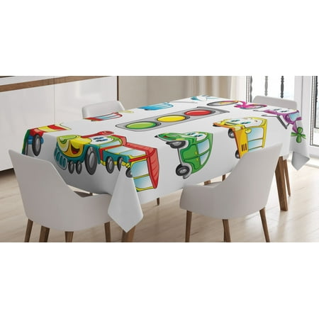 

Boy s Tablecloth Cartoon Style Urban Public Transportation Characters with Smiling Friendly Faces Rectangular Table Cover for Dining Room Kitchen 52 X 70 Inches Multicolor by Ambesonne