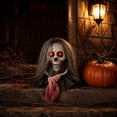 thumbnail image 5 of Animated Walking Skull Head with Light-Up Red Eyes Creepy Moving Halloween Prop with Long Grey Hair Horror Music Motorized Resin Decoration for Party Yard Indoor Outdoor Spooky Decor Gift, 5 of 7