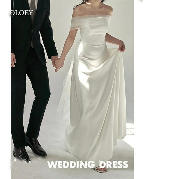 OLOEY-vestidos de novia de satén suave con Bolero, vestidos de novia sin tirantes, hasta el suelo, corsé, espalda, talla grande, liso