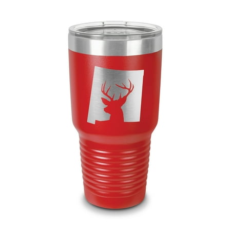 

New Mexico Deer State Tumbler 30 oz - Laser Engraved w/ Clear Lid - Stainless Steel - Vacuum Insulated - Double Walled - Travel Mug - buck hunt hunting rifle nm - Red