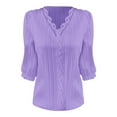 thumbnail image 3 of Fashion Women's V-Neck 3/4 Sleeve Casual T-shirt Solid Blouse, 3 of 3