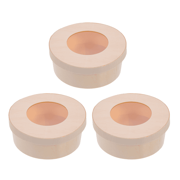 3Pcs Wood Cake Box Decorative Cake Box Round Cake Box Baking Box with Window
