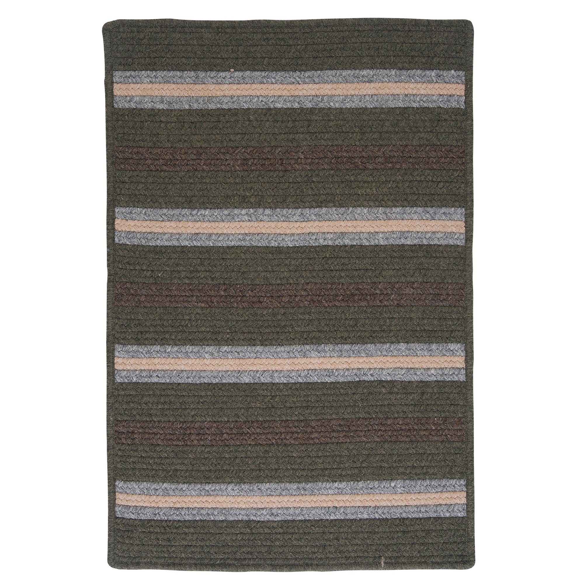 8' x 11' Olive Green and Brown Rectangular Striped Braided Area Throw Rug