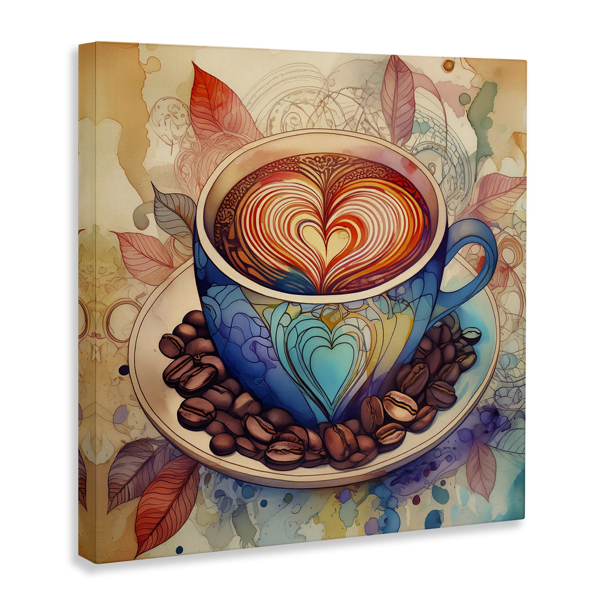 Stupell Industries Coffee Beans & Latte Food & Beverage Painting Wrapped Canvas Art Print Wall Art, 17 x 17