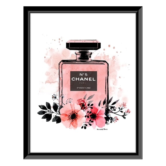 Fashion Floral Glam Perfume Bottle - Framed Print