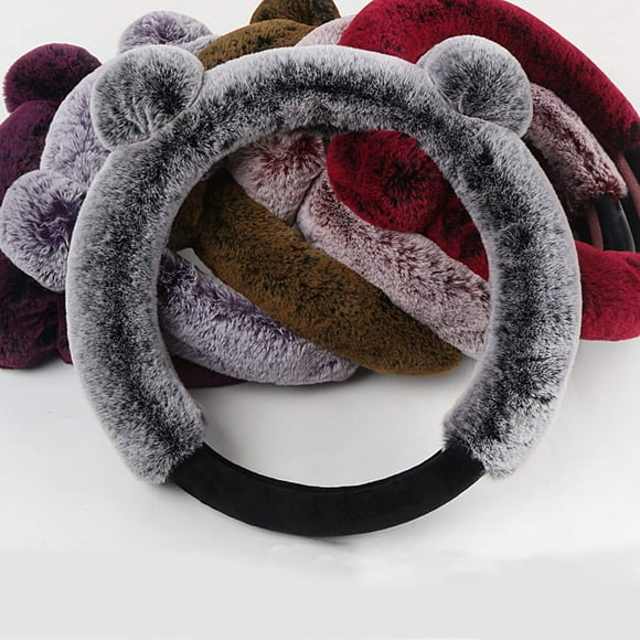 Cxtiy Housse de Volant Universelle Moelleuse Mode Mignonne Forme de Dessin Animé Voiture d'Hiver Chaude pour Femmes Filles 15 Pouces (15 Pouces, Gris)