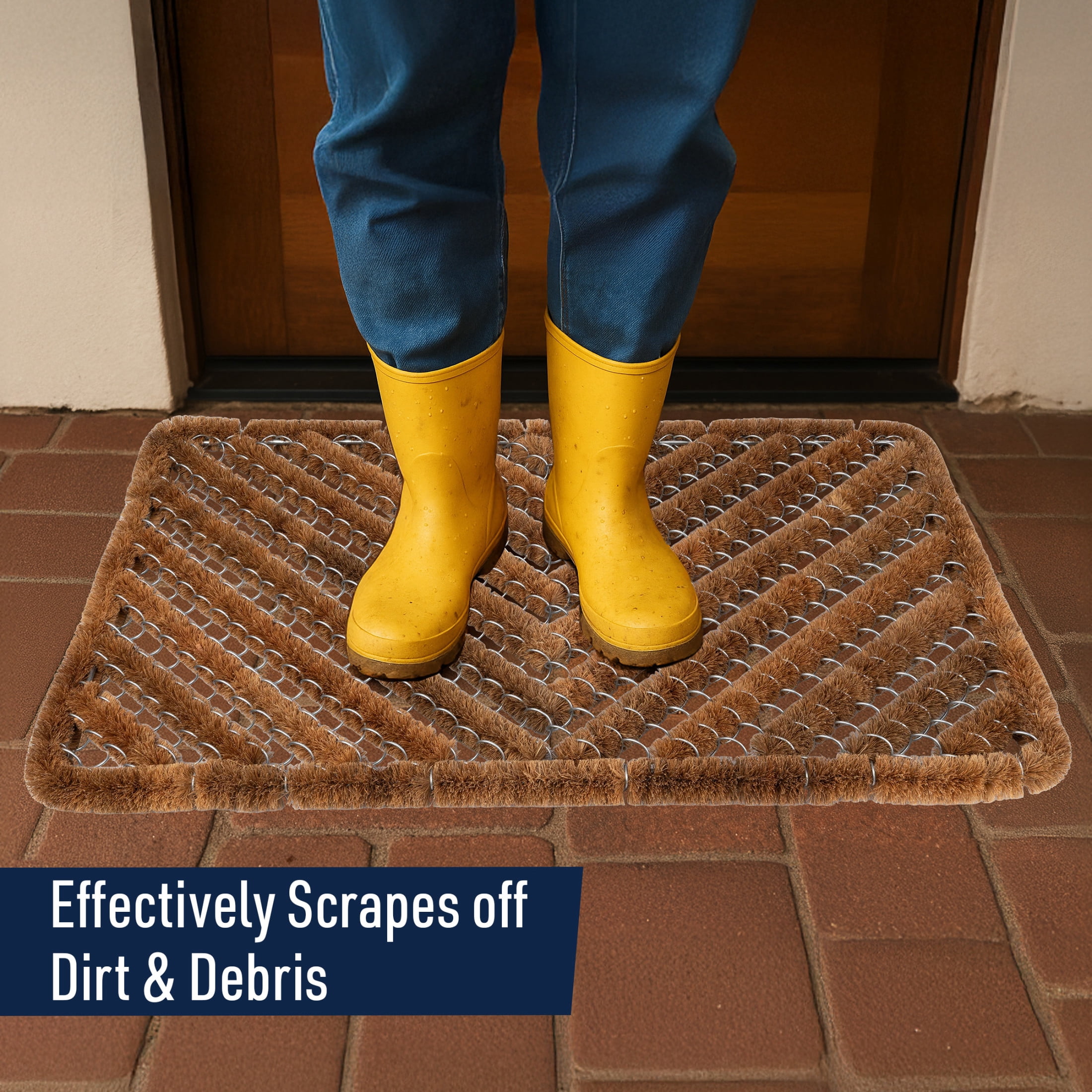 Kings County Tools 29x19” Natural Coir Doormat with Stainless Steel Mesh - Outdoor Welcome Mat