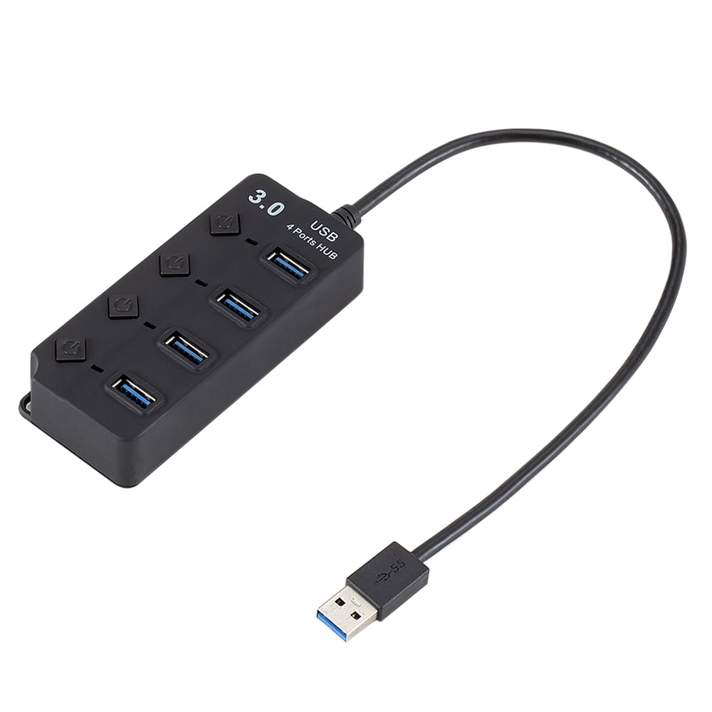 USB 3.0 HUB Splitter 4 Ports with On/Off Switches High Speed 5Gbps