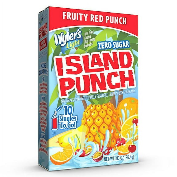 Wylers Light Island Punch Fruity Red Punch Drink Mix Singles To Go, 10 Count, 12 per case
