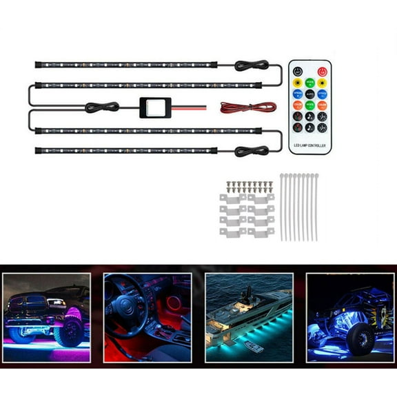 RGB Decoration LED Car Underglow Lights, 16 Million Colors, Music Bluetooth APP Remote Control Strip