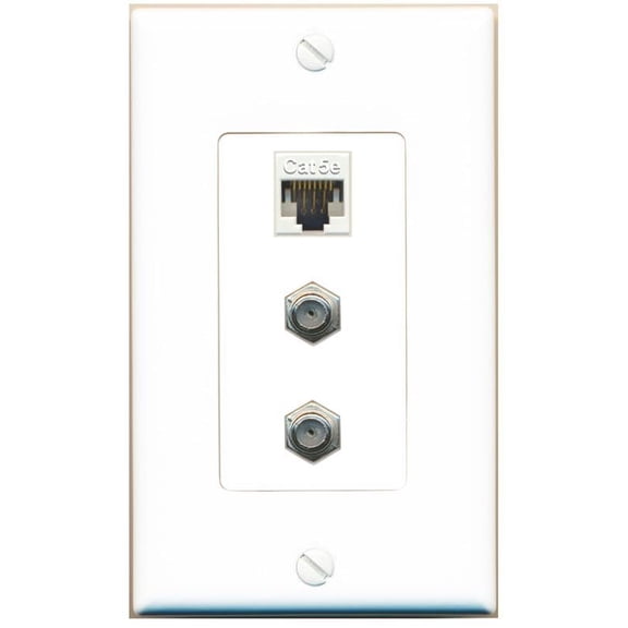 RiteAV 1 Port CAT5E 2 Coax Jack Coupler Female-Female Wall Plate [White]