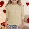 thumbnail image 2 of Tfken Summer Girls Tshirts Bowknot Print Crew Neck 3/4 Sleeve Tops Fashion Daily Wear Children Soft Tops Beige Size 12-13 Years, 2 of 4