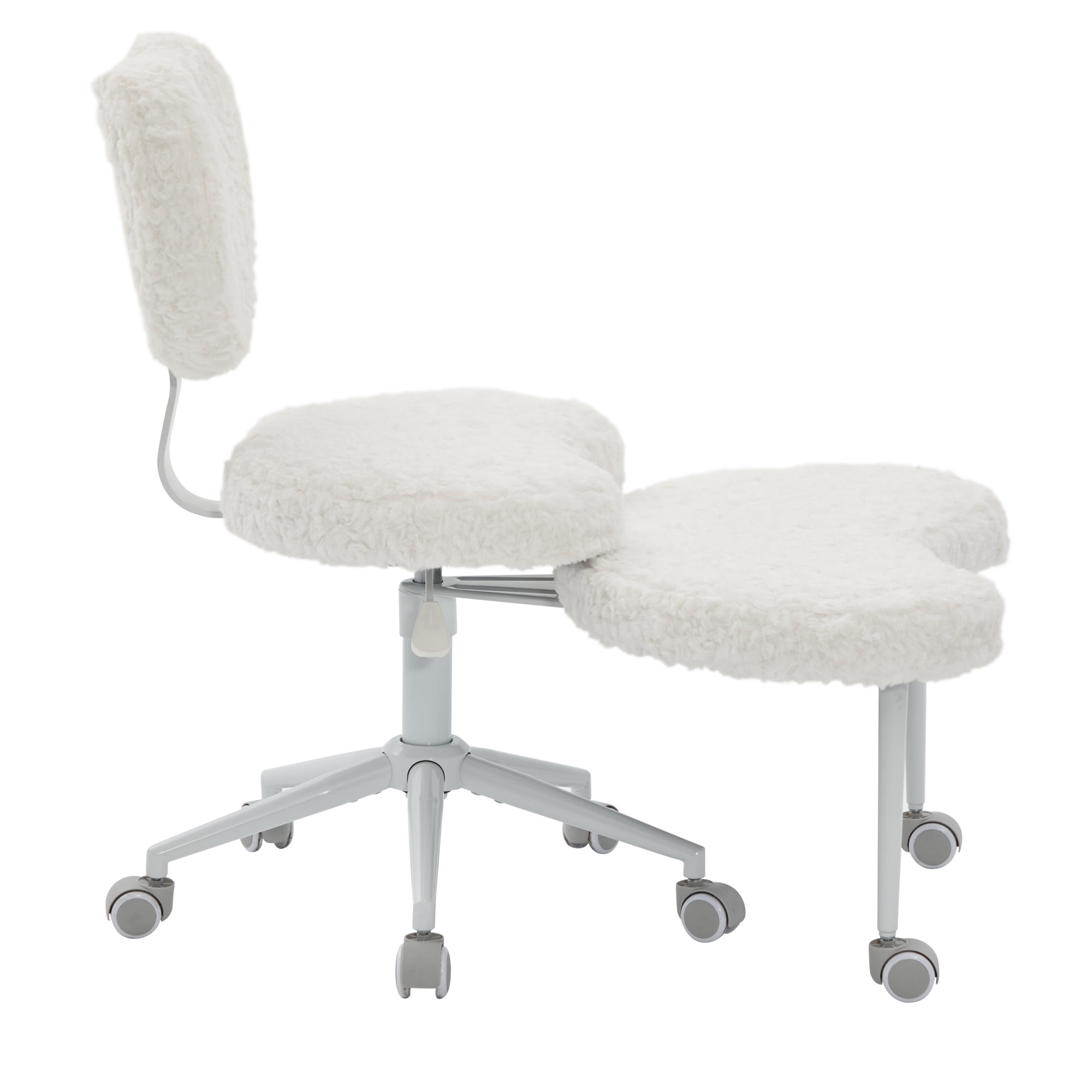 Artificial Rabbit Hair Meditation Chair Plus, Cross Legged Chair with Wheels, ADHD Chair, Criss Cross Desk Chair with Lumbar Support and Adjustable Stool, for Fidgety Sitters, Beige
