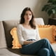 thumbnail image 5 of Cojín de cama de terciopelo de lujo con ribete de encaje, relleno suave, soporte lumbar para cama, sofá, asiento de suelo, decoración para el hogar, acento de confort Aestivo | Amarillo |, 5 of 7