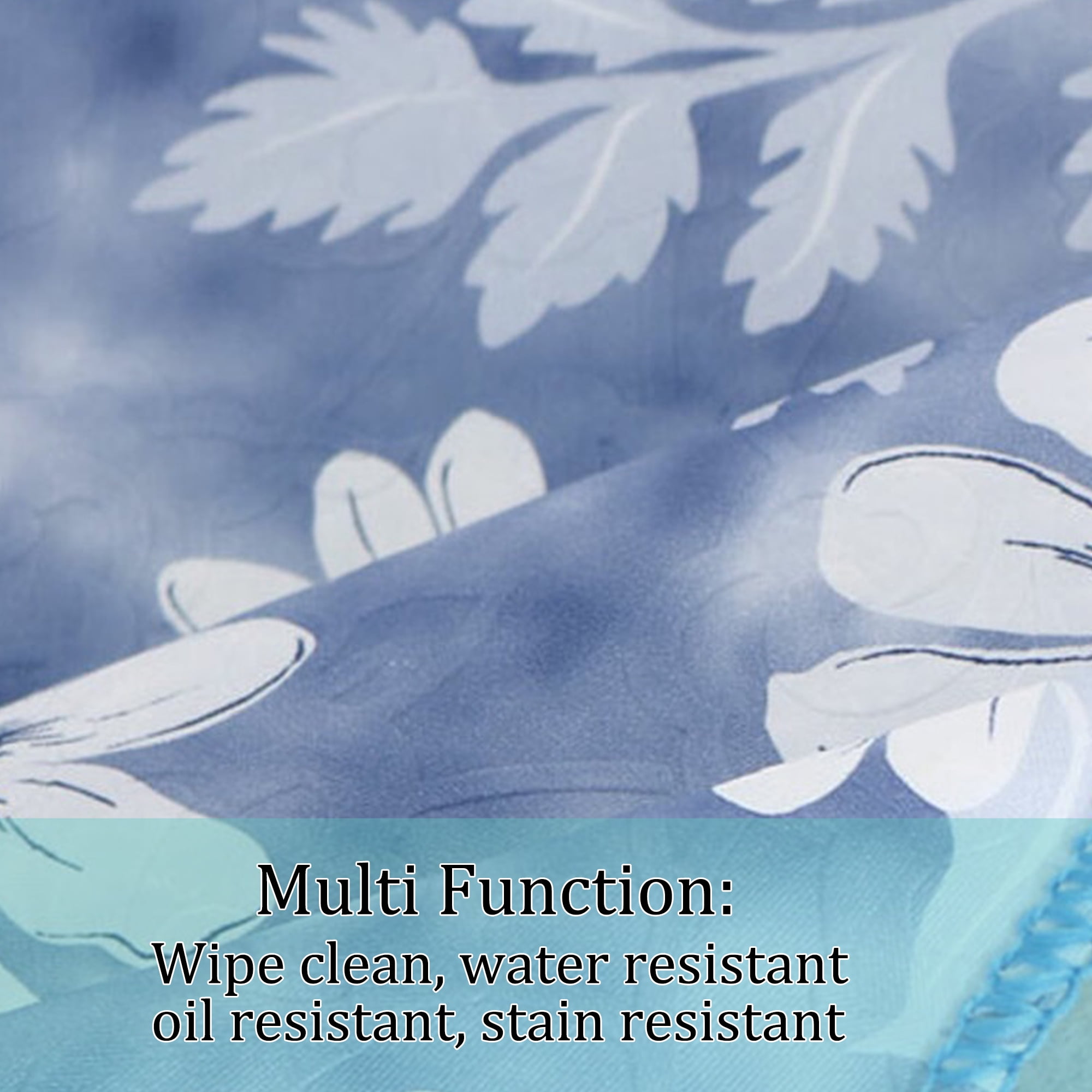 Unique Bargains Vinyl Rectangle Table Cover Blue Daisy Pattern Tablecloth 54" x 71"
