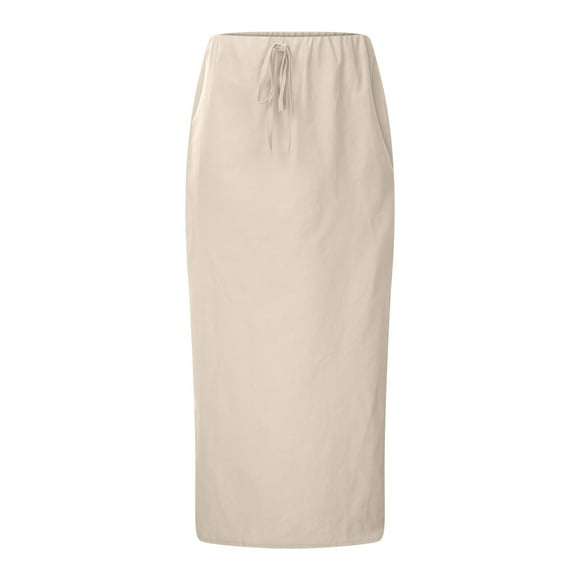SHIXIAOO Linen Flared Maxi Skirt with Back Slit Elastic Waist Drawstring Long Flowy Ankle Length Skirt Cover up Skirt Knit Girls Skirts Size 6
