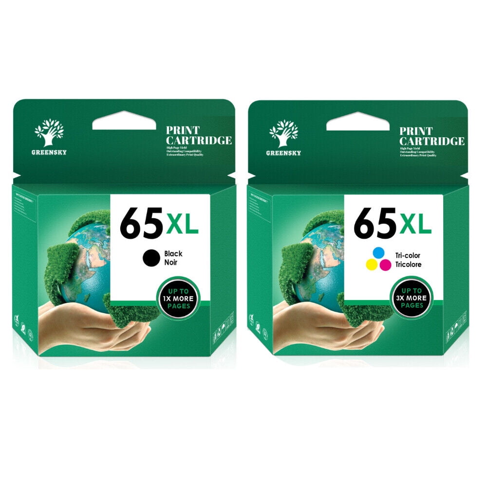 Greensky Ink Cartridge 65XL Compatible for HP Printer Ink 65 Black and