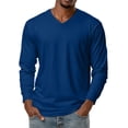 thumbnail image 2 of Men's Casual Long Sleeve V Neck Solid Color T-Shirt Top for Spring Fall Minimalist Style,Dark Blue,4XL, 2 of 8