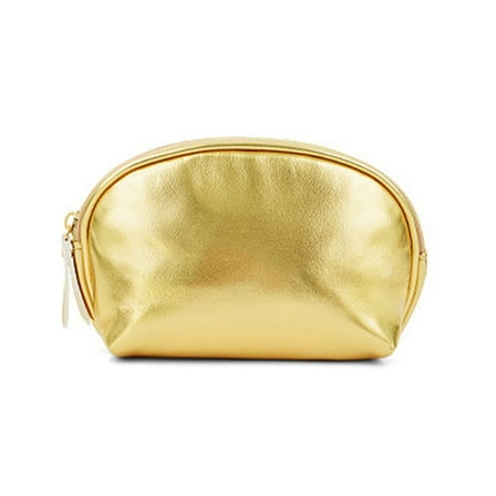 UNTERING Cosmetic Bag Handheld Gold Makeup Bag Handy Pu Leather Makeup Pouch Cosmetic Travel Organizer Versatile Storage Bag For Daily Use