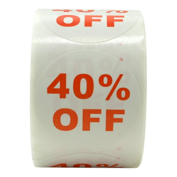 40%-Off Sale Stickers, 1.5 Inch Round, Orange/White, 500 Adhesive Labels Per Roll, 1 Roll