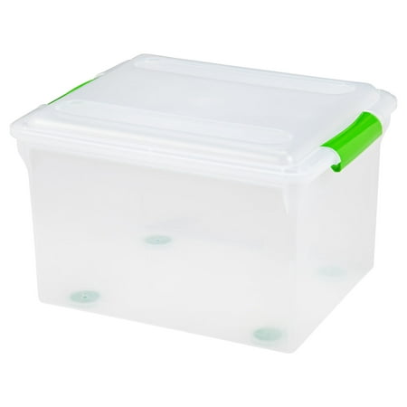 IRIS Letter and Legal Size Store-and-Slide File Storage Box with Green Handle, Clear Set of