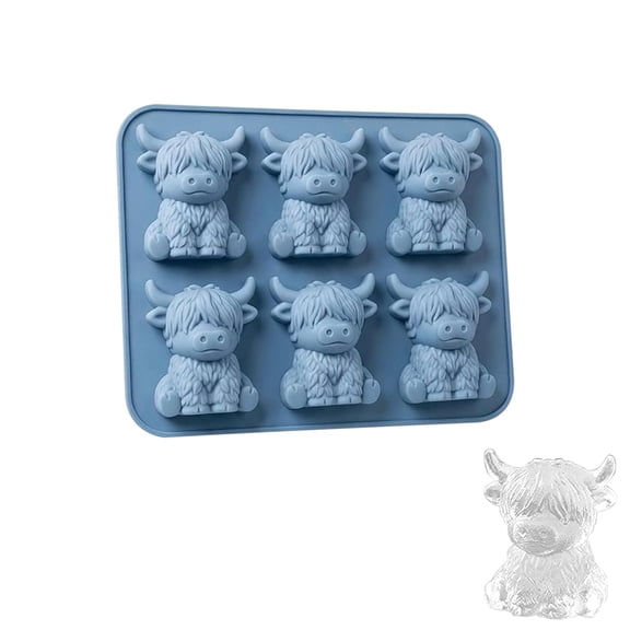 Mini Highland Cow Ice Cube Mold – 3D Silicone Ice Cube Tray for Whiskey, Cocktails, Bourbon – Reusable Food-Grade Cow Shaped Ice Mold – 6-Cavity