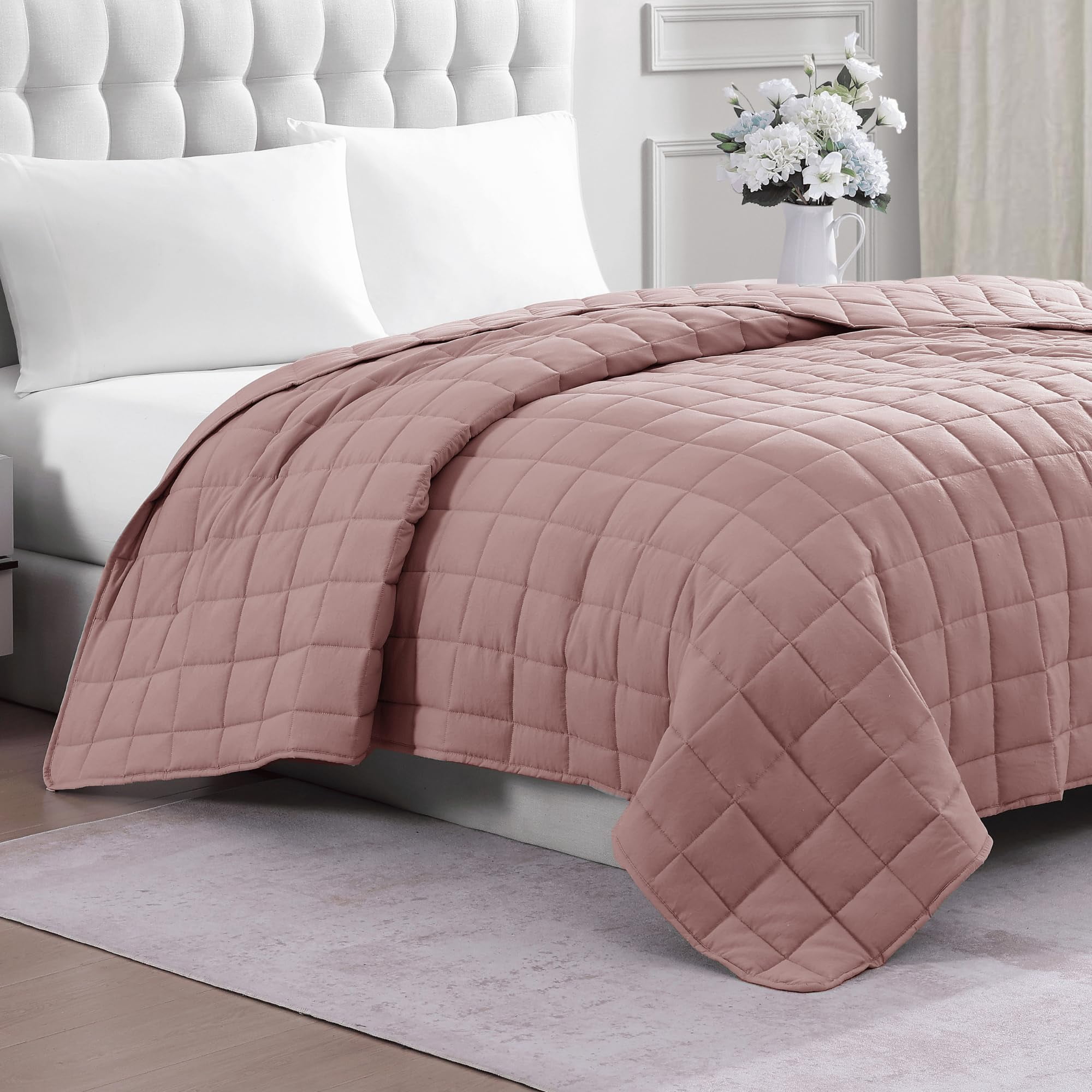 Casa Platino Bed Blanket Queen Size - Soft Pre-Washed Quilted Blanket - Lightweight Queen Size Blanket - All Season Queen Blanket - Microfiber Down Alternative Blanket Queen Size - Sepia Rose
