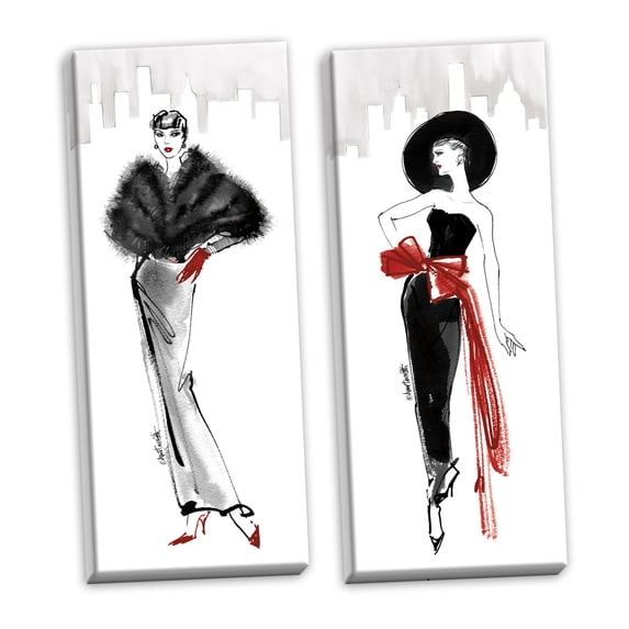 Gango Home Decor Glam Fifties Fashion I Red Gloves & Fifties Fashion IV Red Scarf by Anne Tavoletti (Ready to Hang); Two 12x36in Hand-Stretched Canvases