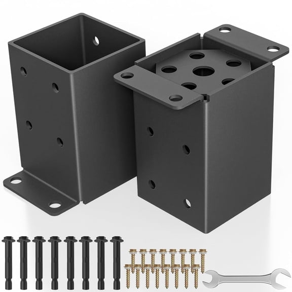 2 PCS Metal 4×4 Post Base, Inner Size 3.5"x3.5" Heavy Duty Post Bracket with Anti-Corrosive Partition, Powder-Coated Post Anchor for Pavilion Deck Railing Support Deck Base Plate