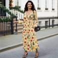 thumbnail image 4 of Tutolipy Flower Printed Midi Dresses for Women V Neck A Line Dress Long Sleeve Dresses Empire Waist Dress with Pockets, S, 4 of 7