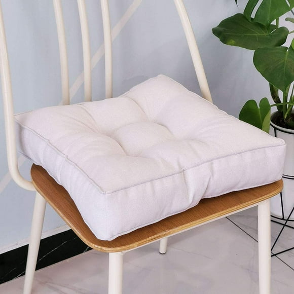 Nvzi Cojín de asiento de silla acolchado cuadrado de lino sintético, almohadillas de silla suaves y sólidas, cómodo para sentarse en la oficina, el hogar o el automóvil, 20 x 20 pulgadas, color blanco